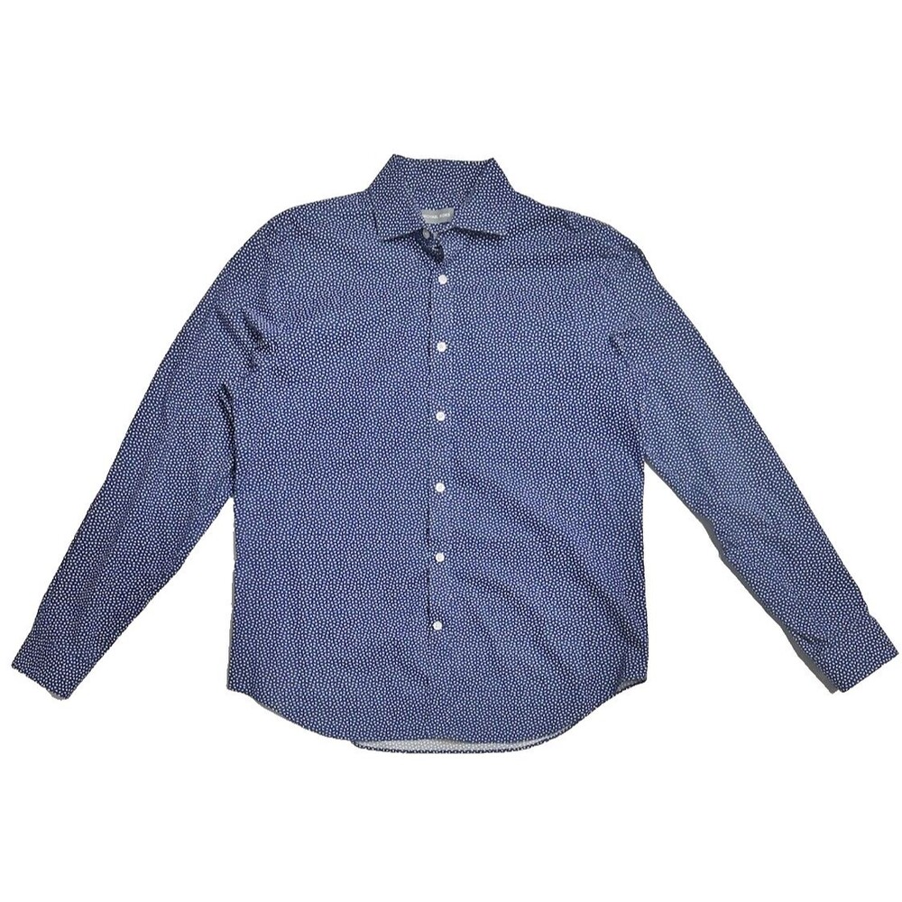 Michael Kors Men’s Slim Fit Dress Shirt Blue Geometric Size Medium 15-15.5 34/35
